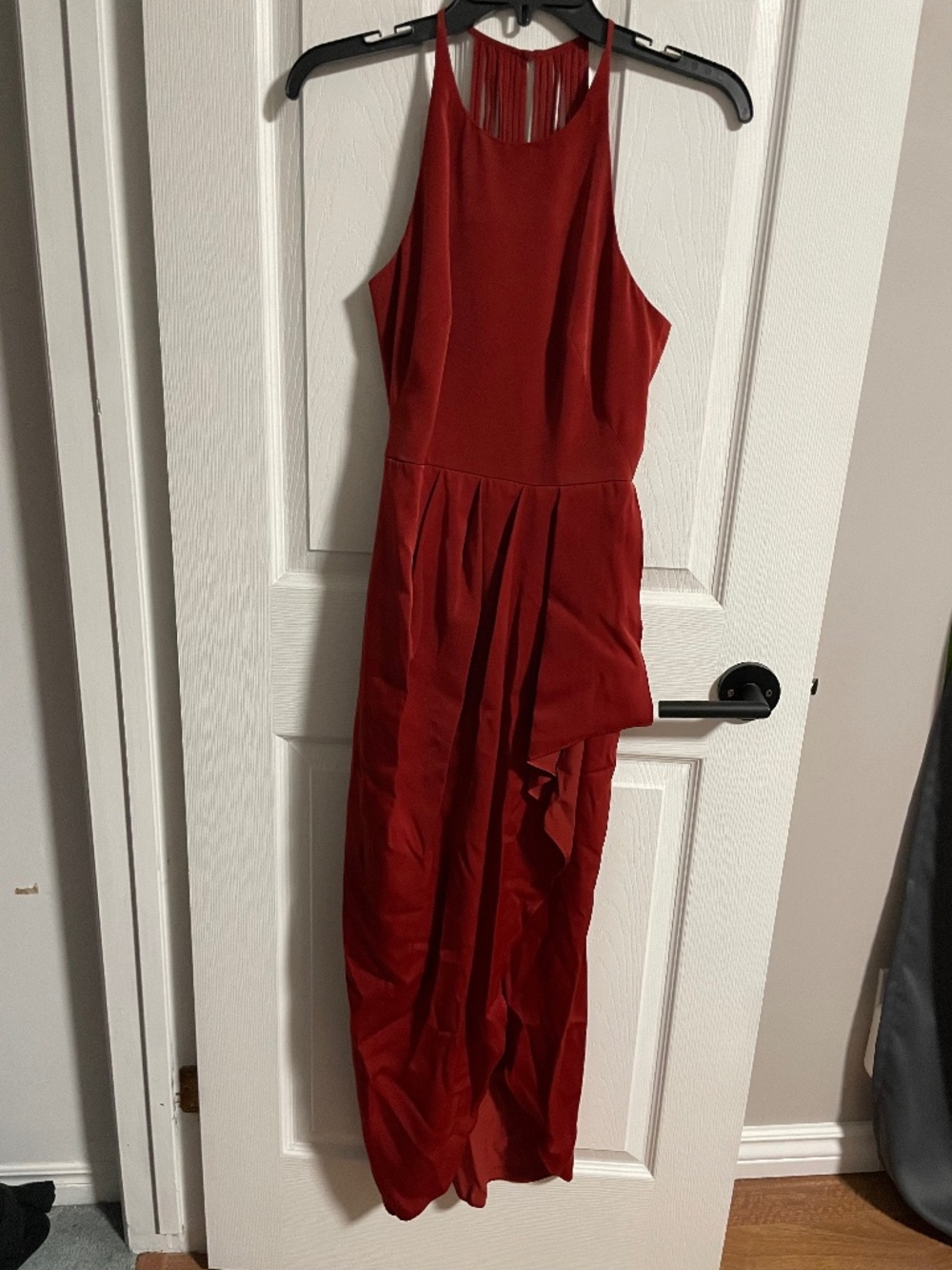 Rust red satin formal dress
